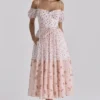 Penelope White Rose Print Georgette Ribbon Midi Dress Penelope White Rose Print Georgette Ribbon Midi Dress