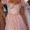Penelope White Rose Print Georgette Ribbon Midi Dress Penelope White Rose Print Georgette Ribbon Midi Dress