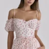 Penelope White Rose Print Georgette Ribbon Midi Dress Penelope White Rose Print Georgette Ribbon Midi Dress