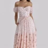 Penelope White Rose Print Georgette Ribbon Midi Dress Penelope White Rose Print Georgette Ribbon Midi Dress