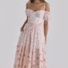 Penelope White Rose Print Georgette Ribbon Midi Dress Penelope White Rose Print Georgette Ribbon Midi Dress
