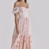 Penelope White Rose Print Georgette Ribbon Midi Dress Penelope White Rose Print Georgette Ribbon Midi Dress