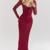 Perdi Berry Satin Maxi Dress with Corset