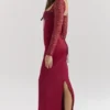 Perdi Berry Satin Maxi Dress with Corset