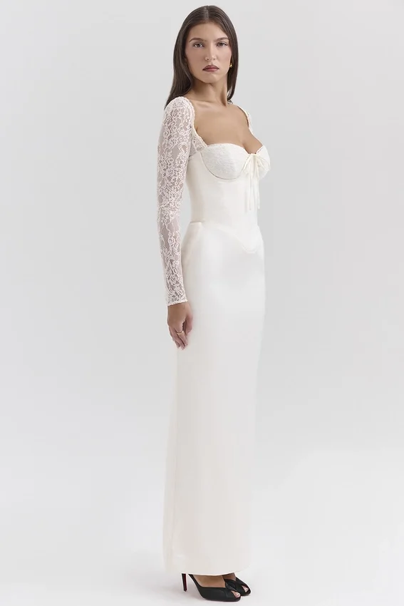 Perdi Vintage Ivory Satin Maxi Dress Perdi Vintage Ivory Satin Maxi Dress