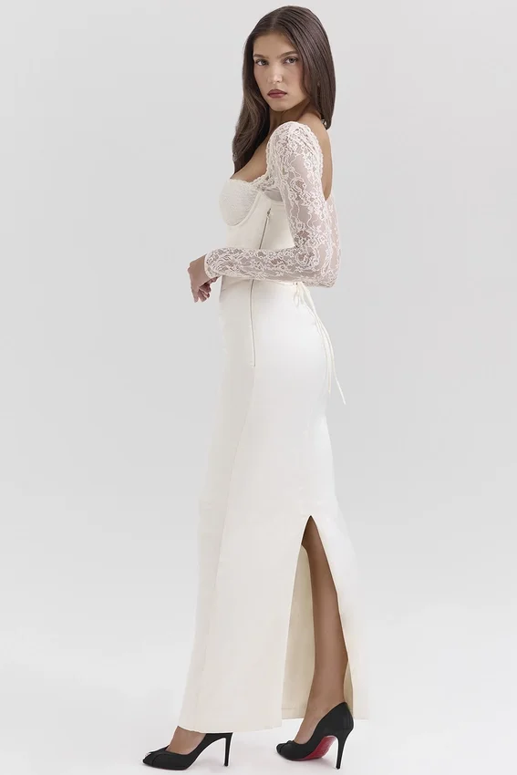 Perdi Vintage Ivory Satin Maxi Dress Perdi Vintage Ivory Satin Maxi Dress