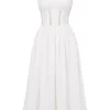 Perle White Lace Trim Midi Dress