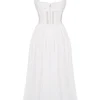Perle White Lace Trim Midi Dress