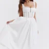 Perle White Lace Trim Midi Dress
