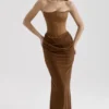 Persephone Coffee Velvet Strapless Corset Maxi Dress Persephone Coffee Velvet Strapless Corset Maxi Dress