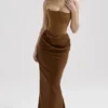 Persephone Coffee Velvet Strapless Corset Maxi Dress Persephone Coffee Velvet Strapless Corset Maxi Dress