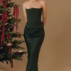 Persephone Emerald Green Crepe Strapless Corset Maxi Dress Persephone Emerald Green Crepe Strapless Corset Maxi Dress