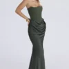 Persephone Emerald Green Crepe Strapless Corset Maxi Dress Persephone Emerald Green Crepe Strapless Corset Maxi Dress