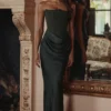 Persephone Emerald Green Crepe Strapless Corset Maxi Dress Persephone Emerald Green Crepe Strapless Corset Maxi Dress