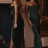 Persephone Emerald Green Crepe Strapless Corset Maxi Dress Persephone Emerald Green Crepe Strapless Corset Maxi Dress