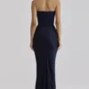 Persephone Navy Satin + Crepe Strapless Corset Maxi Dress Persephone Navy Satin + Crepe Strapless Corset Maxi Dress