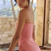 Persephone Raspberry Satin + Crepe Strapless Corset Maxi Dress