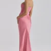 Persephone Raspberry Satin + Crepe Strapless Corset Maxi Dress