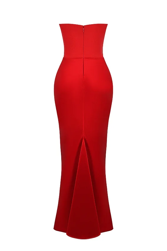 Persephone Scarlet Strapless Corset Maxi Dress Persephone Scarlet Strapless Corset Maxi Dress