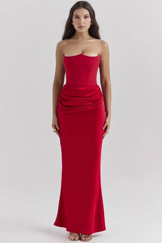 Persephone Scarlet Strapless Corset Maxi Dress Persephone Scarlet Strapless Corset Maxi Dress