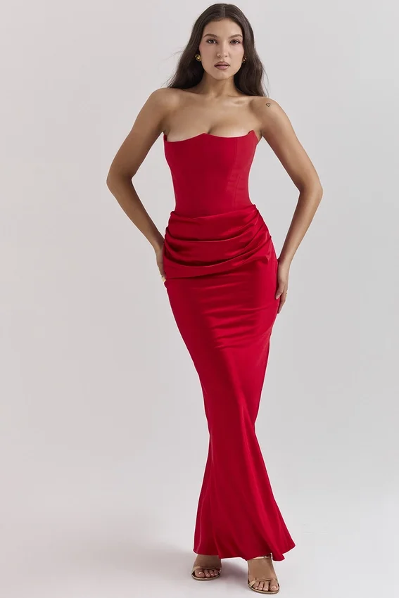Persephone Scarlet Strapless Corset Maxi Dress Persephone Scarlet Strapless Corset Maxi Dress