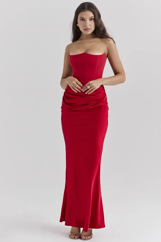 Persephone Scarlet Strapless Corset Maxi Dress Persephone Scarlet Strapless Corset Maxi Dress