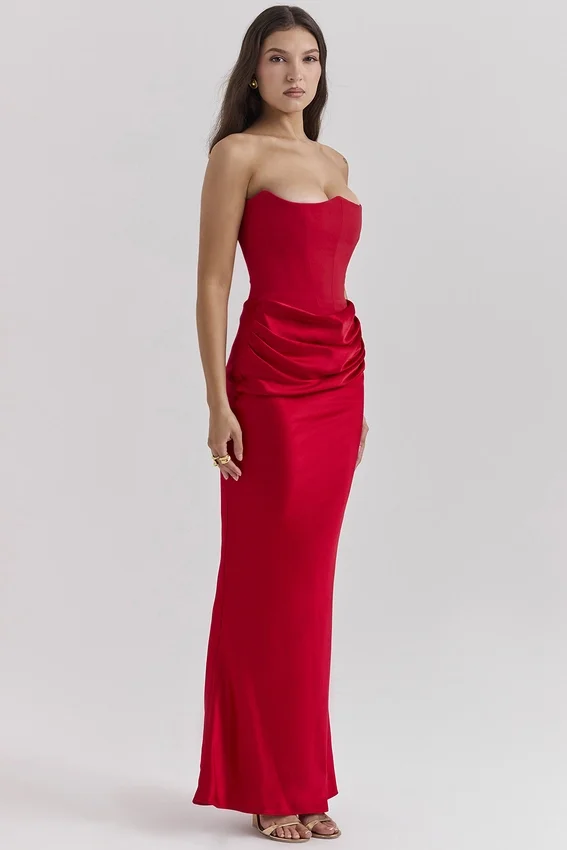 Persephone Scarlet Strapless Corset Maxi Dress Persephone Scarlet Strapless Corset Maxi Dress