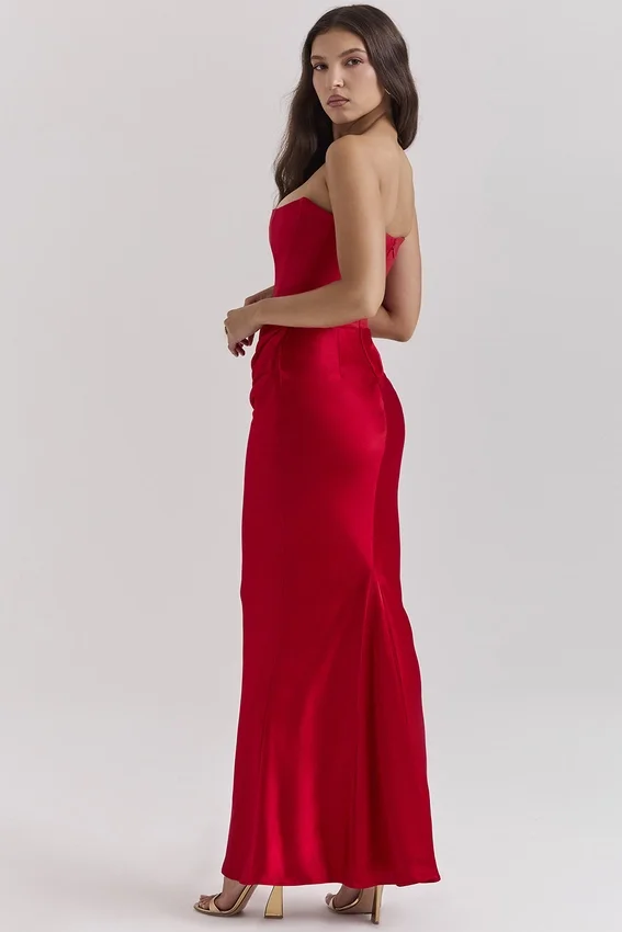 Persephone Scarlet Strapless Corset Maxi Dress Persephone Scarlet Strapless Corset Maxi Dress