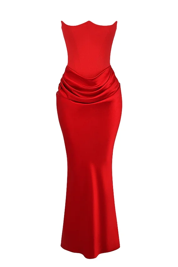Persephone Scarlet Strapless Corset Maxi Dress Persephone Scarlet Strapless Corset Maxi Dress