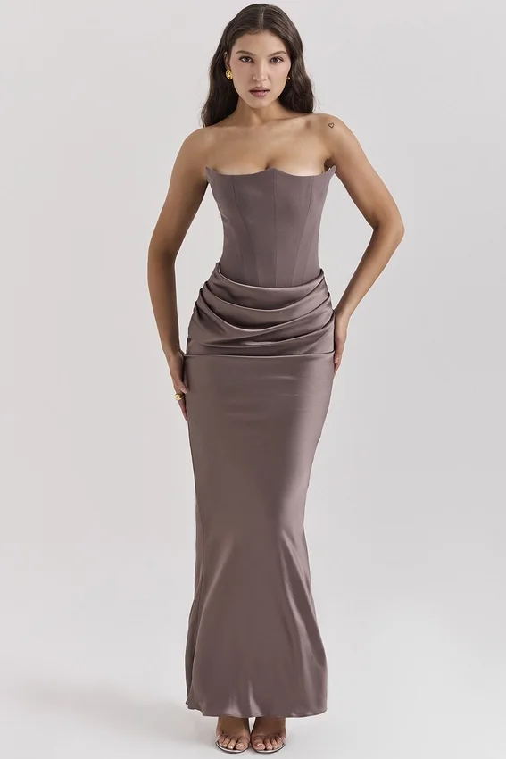 Persephone Smoke Strapless Corset Maxi Dress Persephone Smoke Strapless Corset Maxi Dress