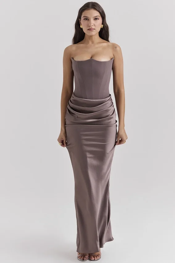 Persephone Smoke Strapless Corset Maxi Dress Persephone Smoke Strapless Corset Maxi Dress