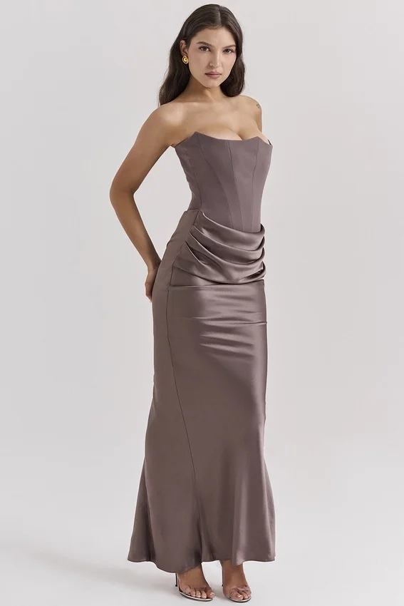 Persephone Smoke Strapless Corset Maxi Dress Persephone Smoke Strapless Corset Maxi Dress