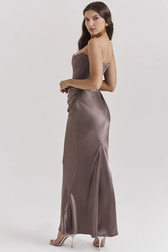 Persephone Smoke Strapless Corset Maxi Dress Persephone Smoke Strapless Corset Maxi Dress