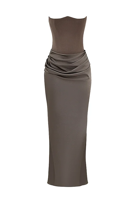 Persephone Smoke Strapless Corset Maxi Dress Persephone Smoke Strapless Corset Maxi Dress