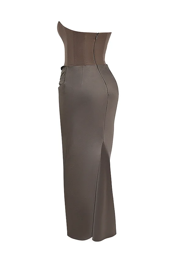 Persephone Smoke Strapless Corset Maxi Dress Persephone Smoke Strapless Corset Maxi Dress
