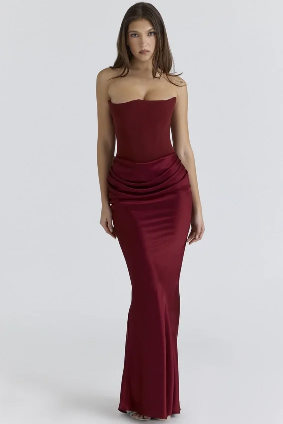 Persephone Wine Strapless Corset Maxi Dress Persephone Wine Strapless Corset Maxi Dress