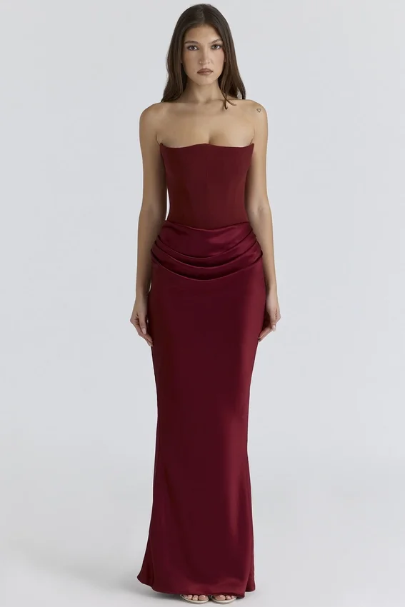 Persephone Wine Strapless Corset Maxi Dress Persephone Wine Strapless Corset Maxi Dress