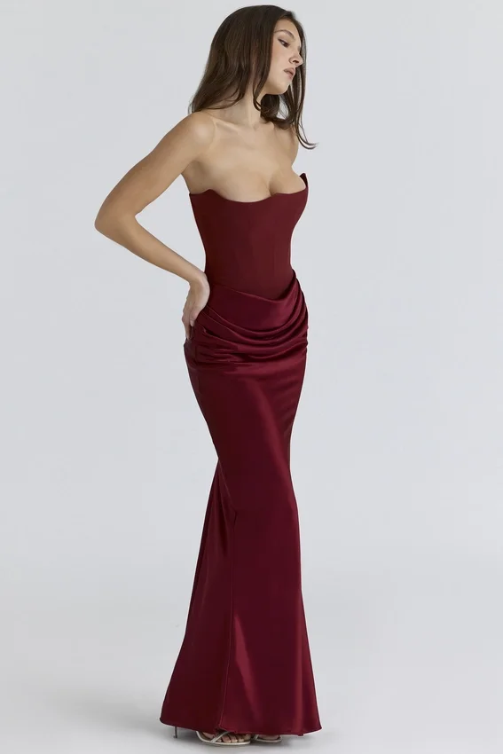 Persephone Wine Strapless Corset Maxi Dress Persephone Wine Strapless Corset Maxi Dress