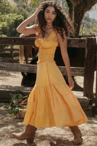 Phedra Tangerine Shirred Sundress