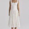 Phoebe White Cotton Broderie Anglaise Trim Midi Dress Phoebe White Cotton Broderie Anglaise Trim Midi Dress