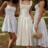 Phoebe White Cotton Broderie Anglaise Trim Midi Dress Phoebe White Cotton Broderie Anglaise Trim Midi Dress