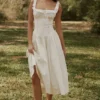 Phoebe White Cotton Broderie Anglaise Trim Midi Dress Phoebe White Cotton Broderie Anglaise Trim Midi Dress