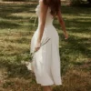 Phoebe White Cotton Broderie Anglaise Trim Midi Dress Phoebe White Cotton Broderie Anglaise Trim Midi Dress