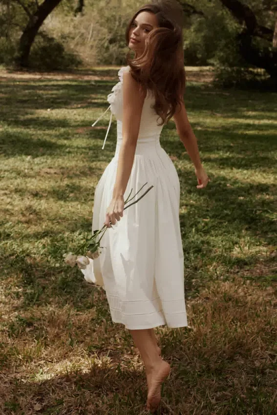 Phoebe White Cotton Broderie Anglaise Trim Midi Dress Phoebe White Cotton Broderie Anglaise Trim Midi Dress