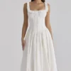 Phoebe White Cotton Broderie Anglaise Trim Midi Dress Phoebe White Cotton Broderie Anglaise Trim Midi Dress