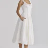 Phoebe White Cotton Broderie Anglaise Trim Midi Dress Phoebe White Cotton Broderie Anglaise Trim Midi Dress