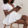 Piera White Pleated Mini Dress Piera White Pleated Mini Dress