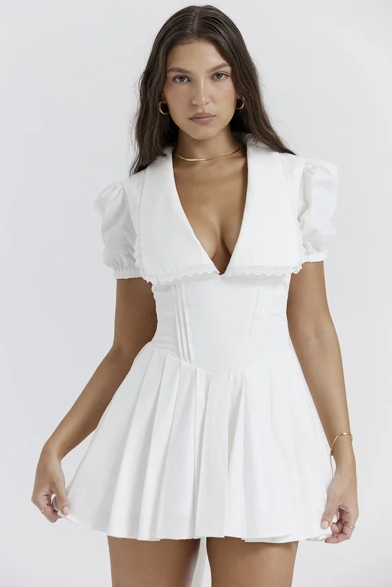 Piera White Pleated Mini Dress Piera White Pleated Mini Dress