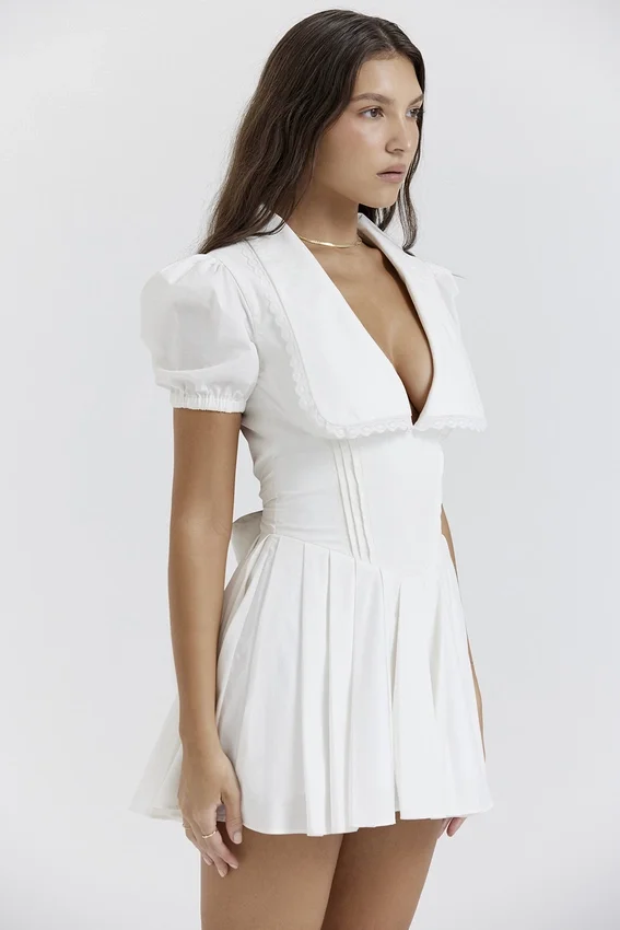 Piera White Pleated Mini Dress Piera White Pleated Mini Dress