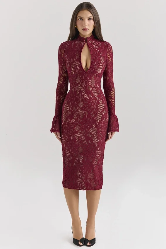 Pierette Berry Lace Midi Dress Pierette Berry Lace Midi Dress